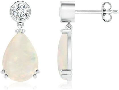 Natural Opal Drop Earrings for Women Girls in Sterling Silver/14K Solid Gold/Platinum | October Birthstone Jewelry Gift for Her | Birthday | Wedding | Anniversary