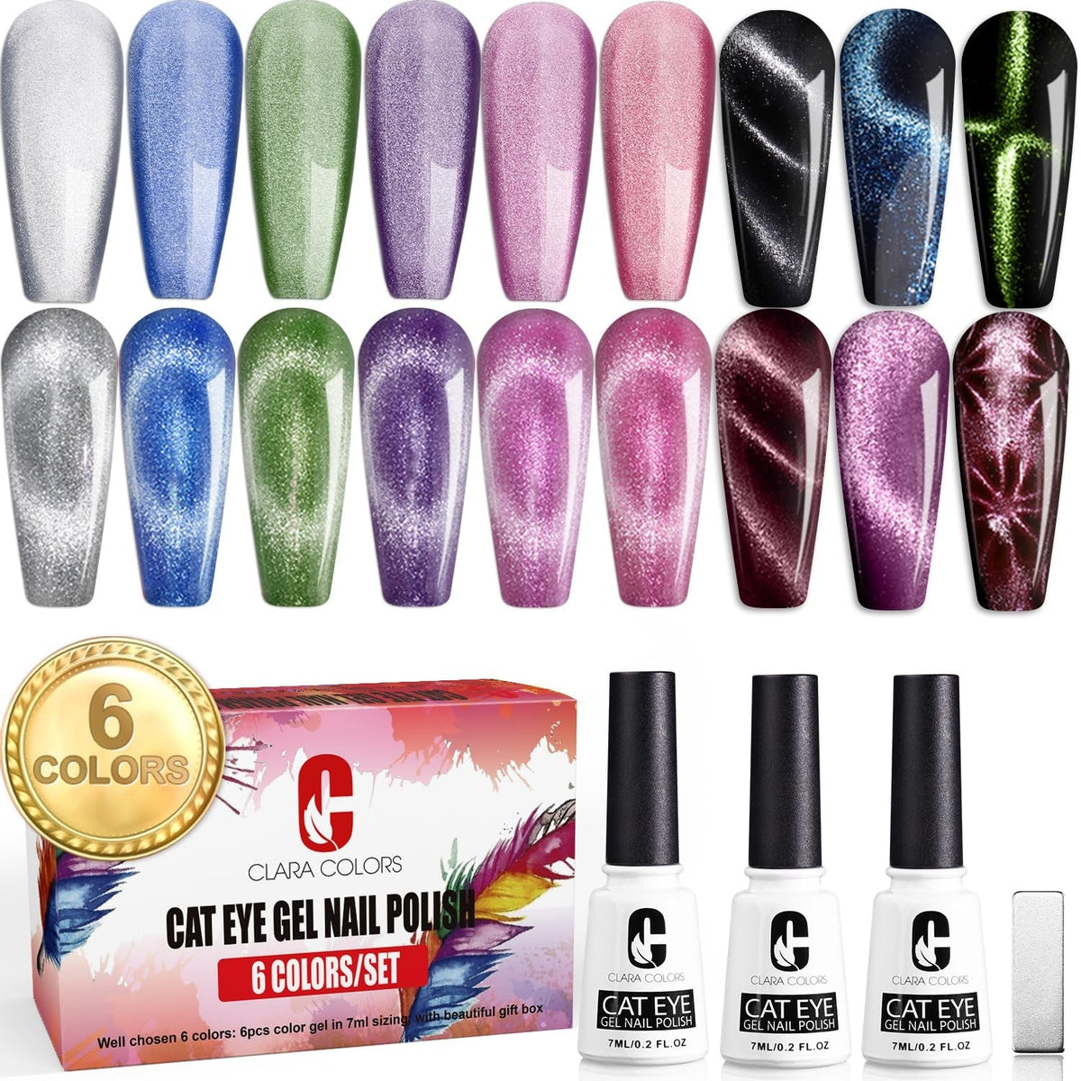 Cat Eye Gel Nail Polish Set of 12 Colors Magnetic Nail Polish Set Holographic Glitter 9D Galaxy Series Cat Eye Gel Polish Set with 2 Magnet Stick for Home DIY Soak Off UV LED