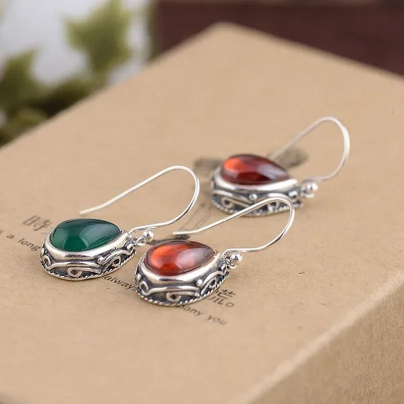 Fashion 925 Sterling Silver Earrings Emerald Ruby Gemstone Crystal Heart Hook Earrings Drop Dangle Earrings for Women Jewelry