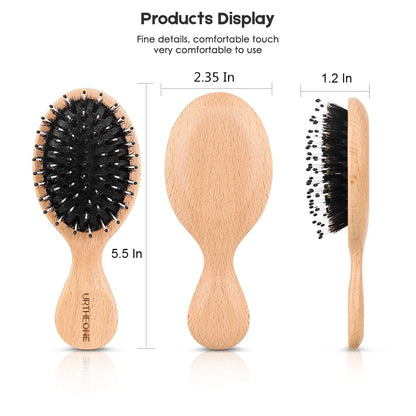 Hair Brush Mini Boar Bristle Hairbrush for Thick Curly Thin Long Short Wet or Dry Hair Detangle Massage Add Shine, Pocket Travel Small Paddle Hair Brush for Men Women Kids