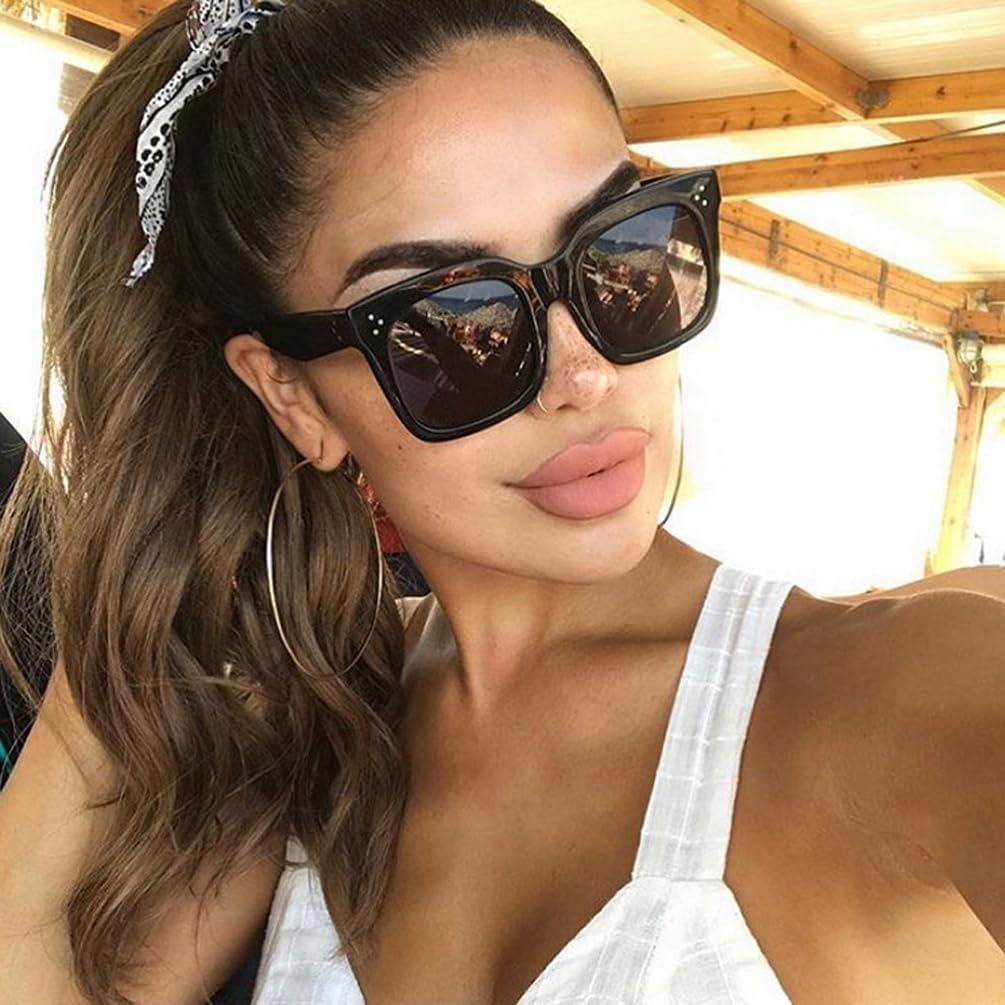Vintage Women Oversized Sunglasses Designer Luxury Square Sun Glasses UV400 Protection Flat Lens