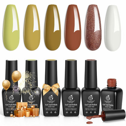 Nail Set 6 Colors Sandstorm Collection Nude Pink Peach Brown Natural Manicure Kit Soak Off Uv Led Lamp Needed for Women Gift Diy Home