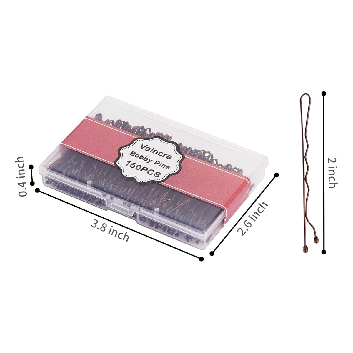 Brown Bobby Pin for Buns, 150 Count Hair Pins Bulk with Storage Case, Pain-Free Hair Clips for Women and Girls (Brown, 2 Inch)