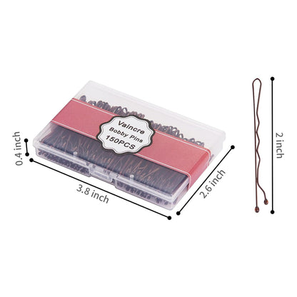Brown Bobby Pin for Buns, 150 Count Hair Pins Bulk with Storage Case, Pain-Free Hair Clips for Women and Girls (Brown, 2 Inch)