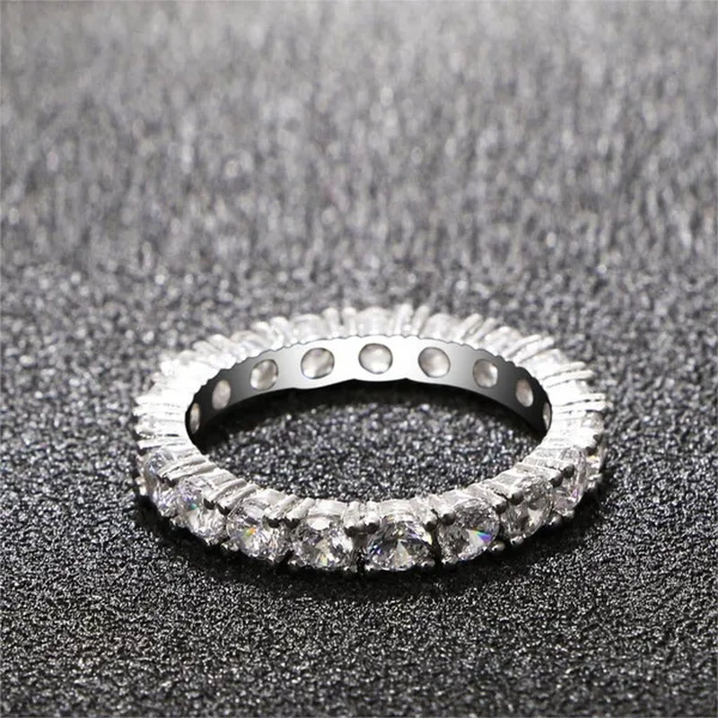 New Design Rings Silver Jewelry Custom Jewelry 925 Sterling Silver Cz Antique Eternity Ring Inlay Cubic Zirconia Unique Shaped Ring for Women Wedding Band
