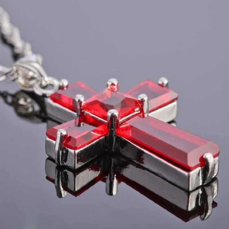 Cross Pendant with 18" Chain & Trapezoid Square Cut CZ [7 Colors Available] in White Gold Plated, Simple Modern Elegant