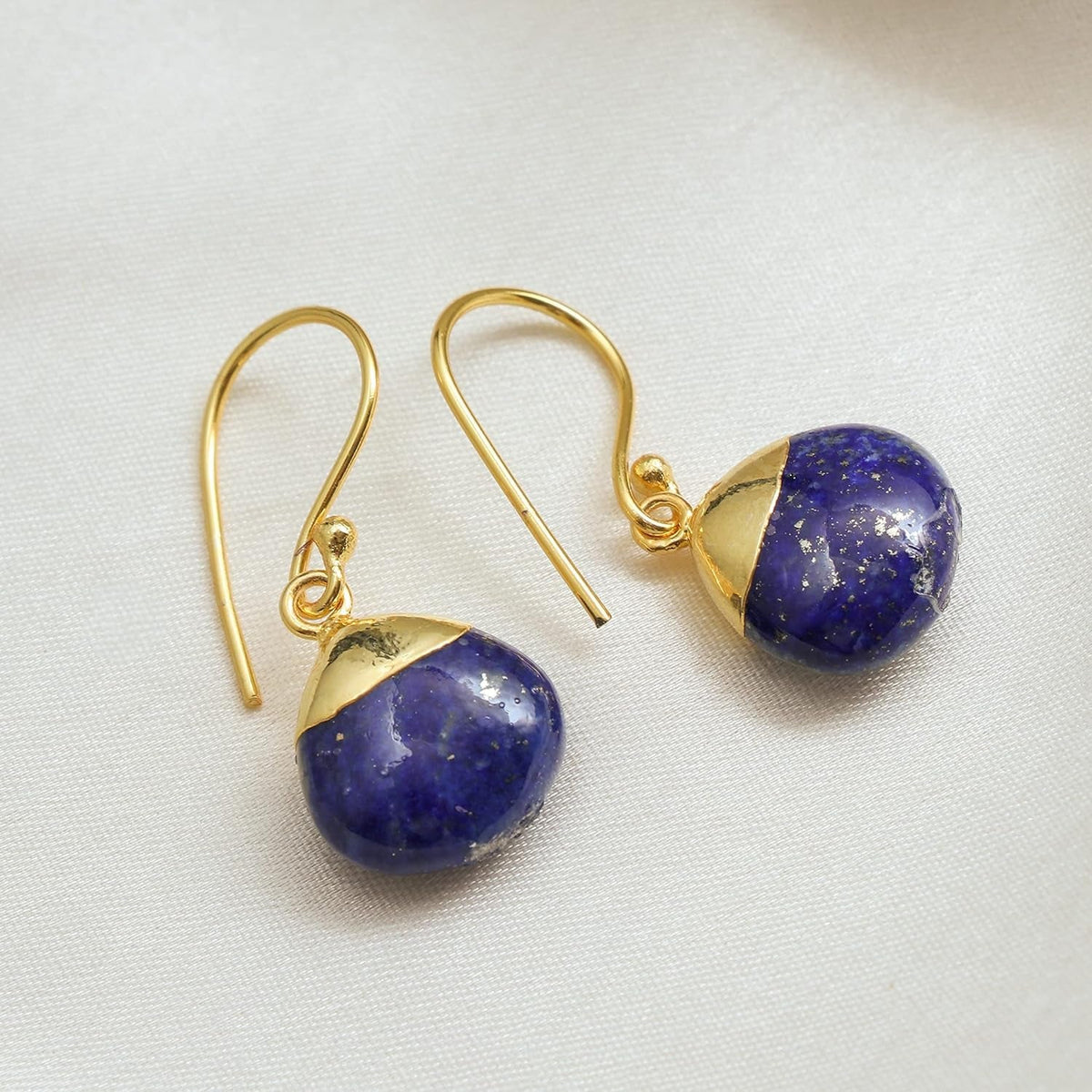 Gempires Lapis Lazuli Teardrop Dangle Earrings for Women, 14K Gold Electroplated Pear Crystal Earrings with Gold Plated Hooks, Dangling Drop Earring, Party Wear