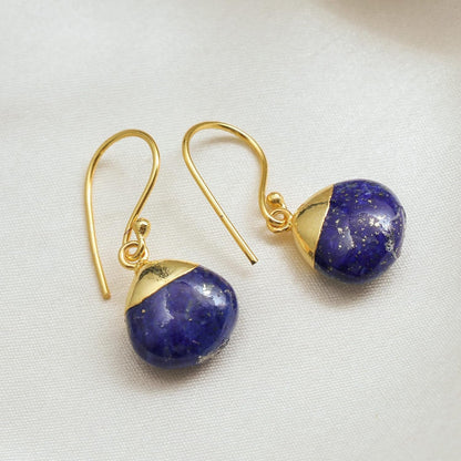 Gempires Lapis Lazuli Teardrop Dangle Earrings for Women, 14K Gold Electroplated Pear Crystal Earrings with Gold Plated Hooks, Dangling Drop Earring, Party Wear