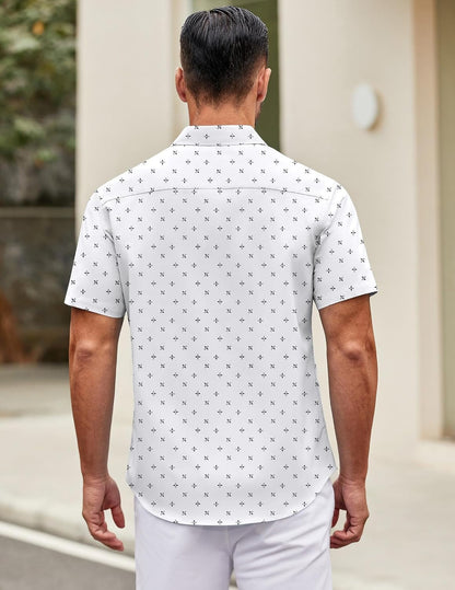 Mens Short Sleeve Casual Button down Shirts Summer Untucked Dress Shirts with Pocket