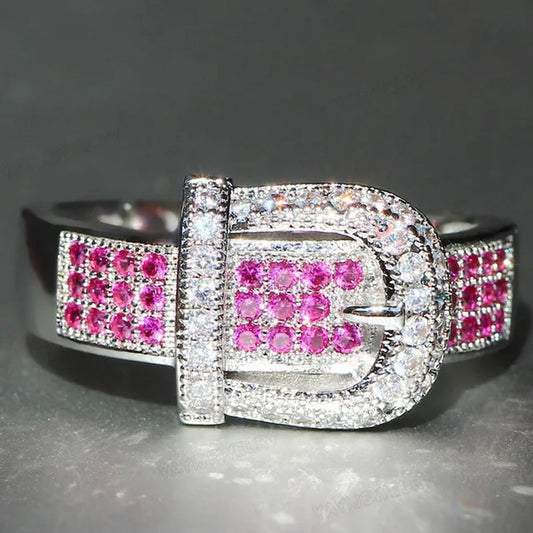 Noble  Silver White Sapphire Birthstone Gemstones Engagement Wedding Belt Ring Size 6 7 8 9 10