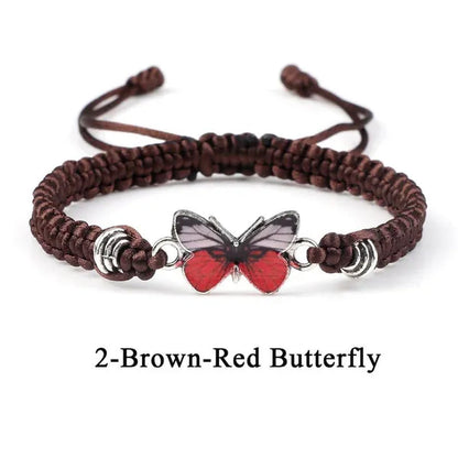 2022 Hot Adjustable Braided String Bracelet For Women Grey Butterfly Pendant Handmade Charm Bangles Fashion Girl Jewelry