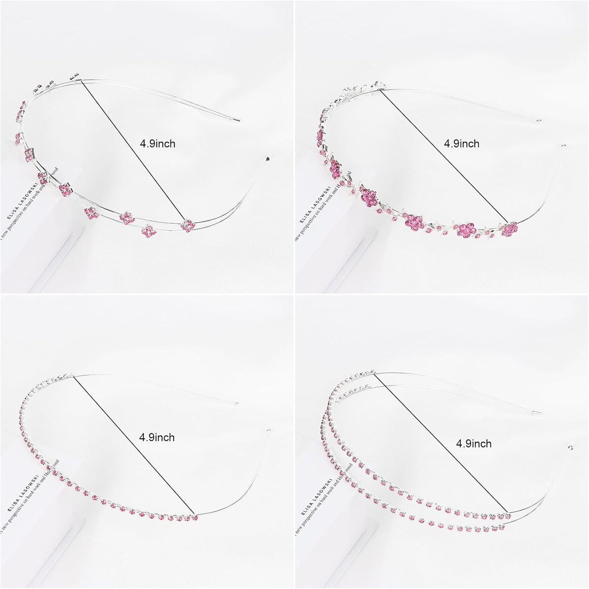 Rhinestone Bridal Headbands: 4 Pieces, Silver and Pink Crystal Bling Hair Accessories for Women'S Weddings