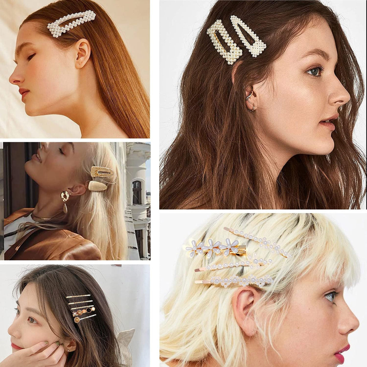 Women Hair Accessories 18PCS Handmade Simulation Pearl Barrettes Clip Set Geometric Flower Bobby Hairpin Girls Headwear…