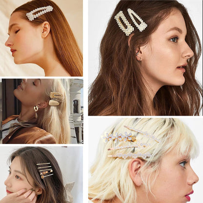 Women Hair Accessories 18PCS Handmade Simulation Pearl Barrettes Clip Set Geometric Flower Bobby Hairpin Girls Headwear…