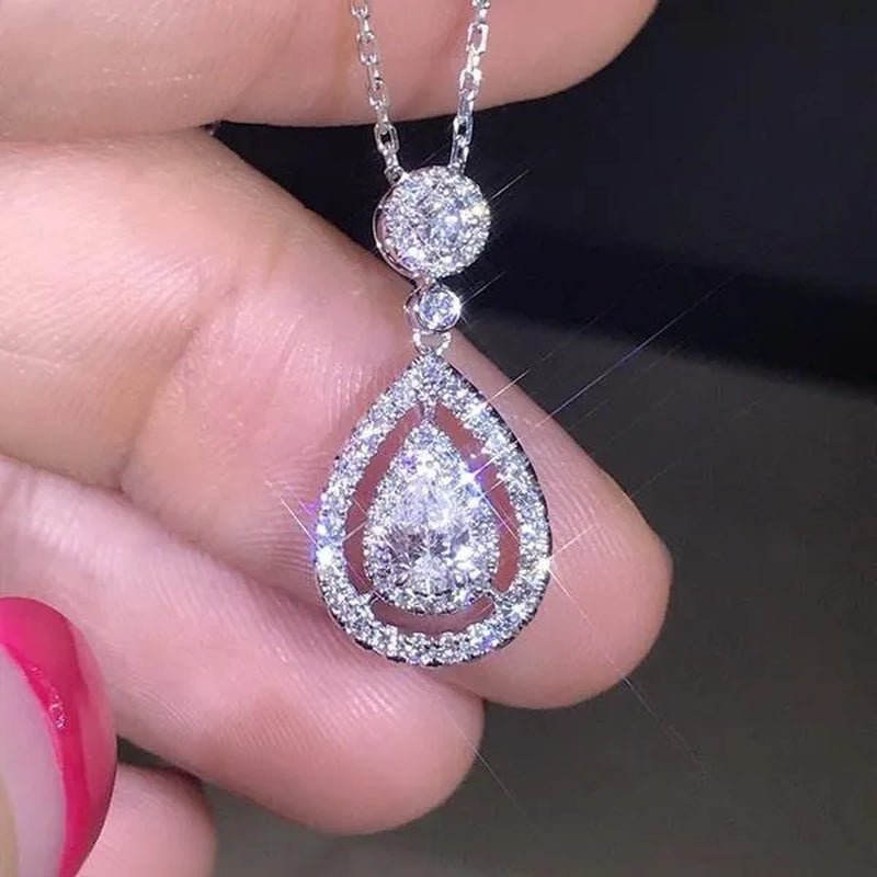 Women'S Fashion Water Drop Diamond White Sapphire Pendant Necklace Women Jewelry Gifts