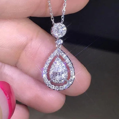 Women'S Fashion Water Drop Diamond White Sapphire Pendant Necklace Women Jewelry Gifts