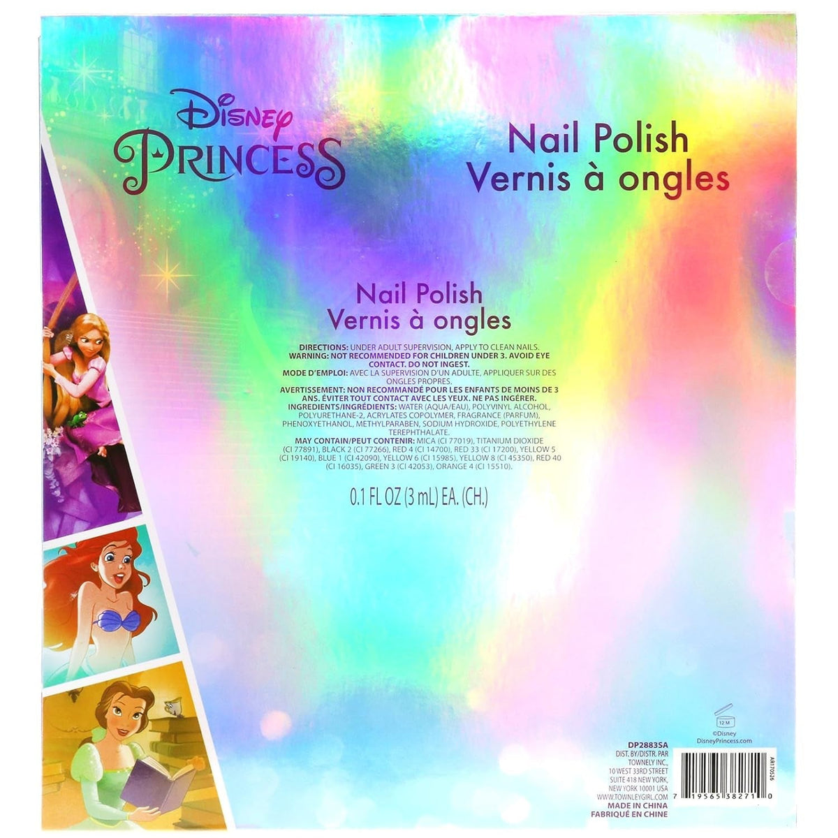 Disney Princesses Super Sparkly Peel-Off Nail Polish Deluxe Present Set for Girls, 18 Colors