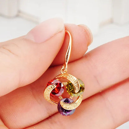 Women's Gold Plated Ruby/Peridot/Amethyst Drop/Dangle Hook Earrings Wedding Jewelry