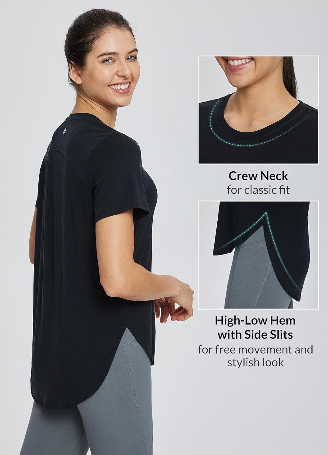 Women'S Short Sleeve Workout Shirts Tops Athletic Yoga Running Shirts Loose Fit with Side Slits Quick Dry T-Shirts