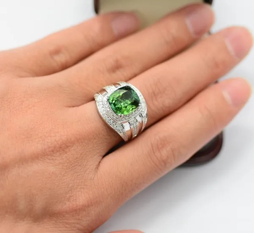 Business Men's Fashion Ring Green Zircon Ring Wedding Engagement Party Jewelry
