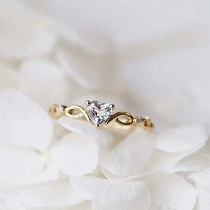 Women Dainty 18k Gold plated Seablue Eternal Heart Shaped Sapphire Diamond Gemstone Ring
