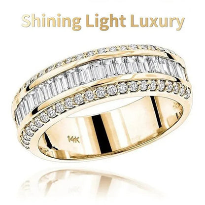 Shining Light Luxury Fashion Three-row Diamond and Alternate Rings, Exquisite Ladies Engagement Diamond Ring Promise Ring Bride Romantic Wedding Engagement Ring Lover Jewelry Gift