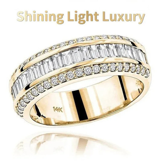 Shining Light Luxury Fashion Three-row Diamond and Alternate Rings, Exquisite Ladies Engagement Diamond Ring Promise Ring Bride Romantic Wedding Engagement Ring Lover Jewelry Gift