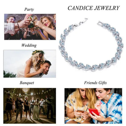 CANDICE 100% Real Silver Female Jewelry Simple Leaf Shape Multicolor Cubic Zirconia Strand Bracelet For Lady