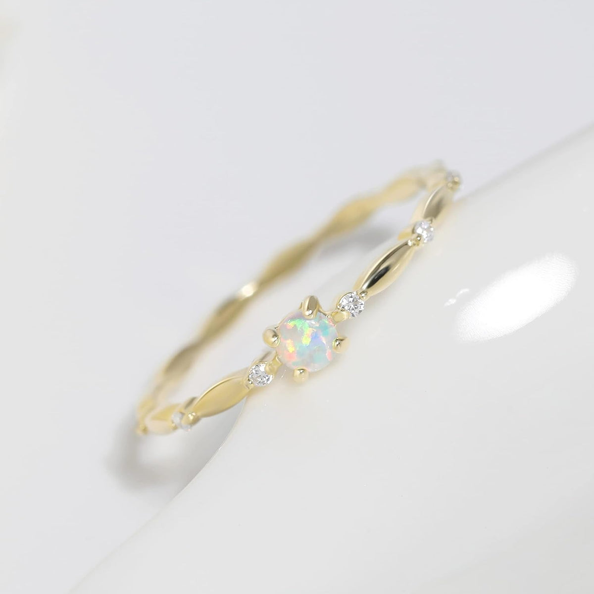 Sterling Silver Opal Ring for Women White Fire Opal October Birthstone Dainty Minimalist Stackable Ring Gold Promise Ring Size 5-9 (Rose Gold, 6.5)