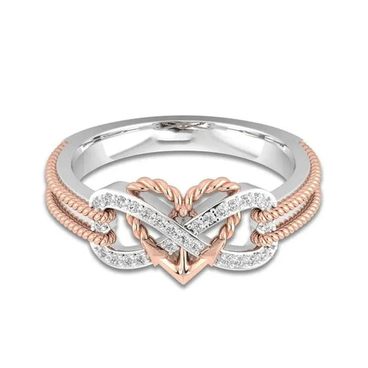 High Quality Exquisite Two Tone Plated Rose Gold / Black Filled 925 Sterling Silver Rings for Women Natural White Sapphire Diamond Ring Bride Princess Wedding Engagement Heart Ring