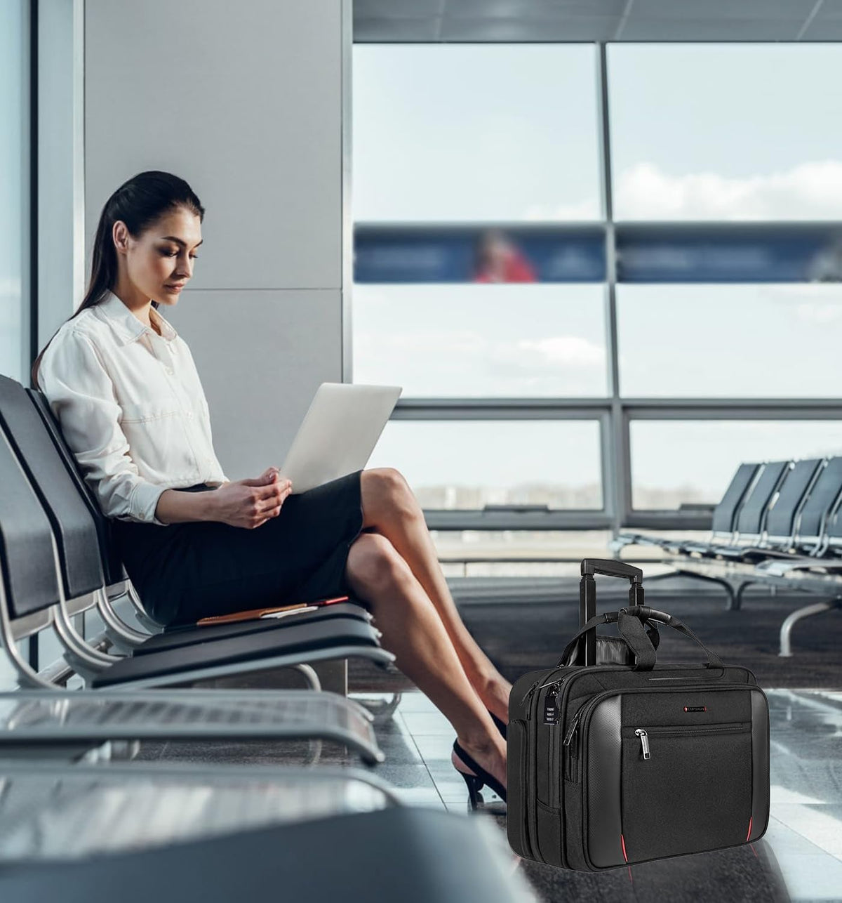 Rolling Briefcase Laptop Bag,17.3" Computer Bag with Wheels, Water Repellent Travel Roller Underseat Bag with RFID Blocking Pocket,Rolling Work Bags for Women/Men -Black