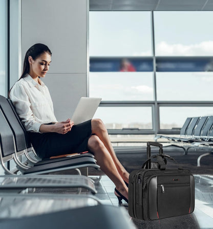 Rolling Briefcase Laptop Bag,17.3" Computer Bag with Wheels, Water Repellent Travel Roller Underseat Bag with RFID Blocking Pocket,Rolling Work Bags for Women/Men -Black