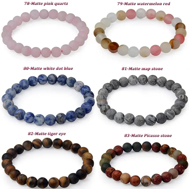 113 Style 8mm Beads Bracelet Men and Women Diy Stone Beads Bracelet Round Turquoise Agate Crystal Chalcedony Opal Beaded Bracelet Wholesale