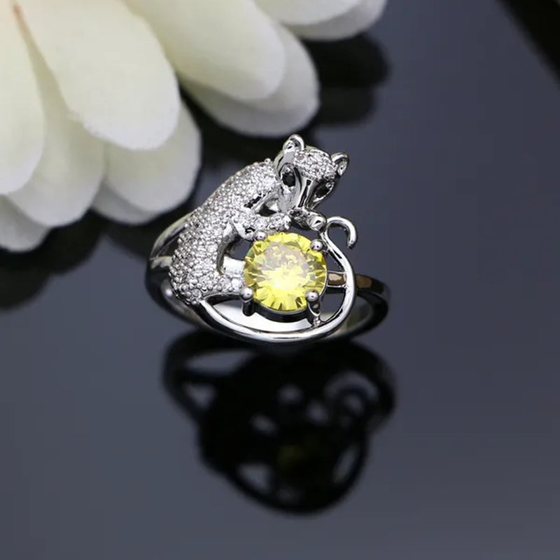 Women 925 Sterling Silver Bridal Jewelry Sets Yellow Topaz Charm Earring Necklace for Women Party Fox Shaped Ring Bracelet Set