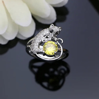 Women 925 Sterling Silver Bridal Jewelry Sets Yellow Topaz Charm Earring Necklace for Women Party Fox Shaped Ring Bracelet Set