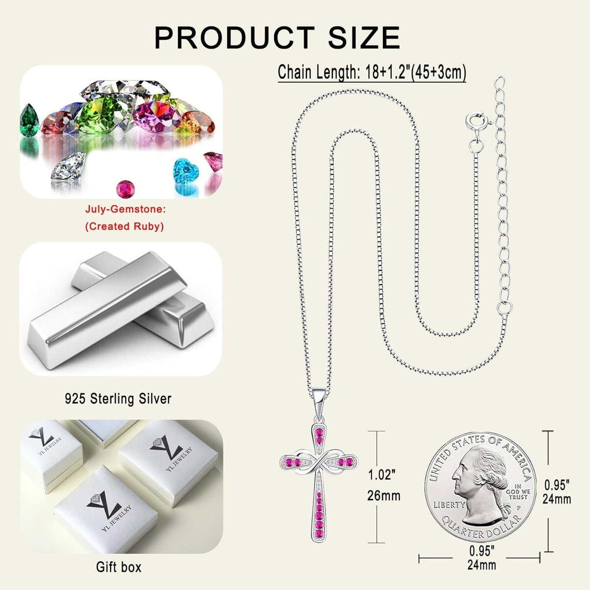 Women'S Cross Necklace 925 Sterling Silver Infinity Pendant Birthstone Criss Jewelry