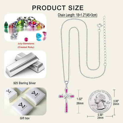 Women'S Cross Necklace 925 Sterling Silver Infinity Pendant Birthstone Criss Jewelry