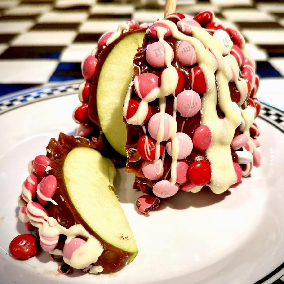 Gourmet Jumbo Caramel Apple | Caramel, Pink, Red & White Candy Buttons & White Chocolate | Handmade & Freshly Prepared (Candy Buttons White Chocolate)