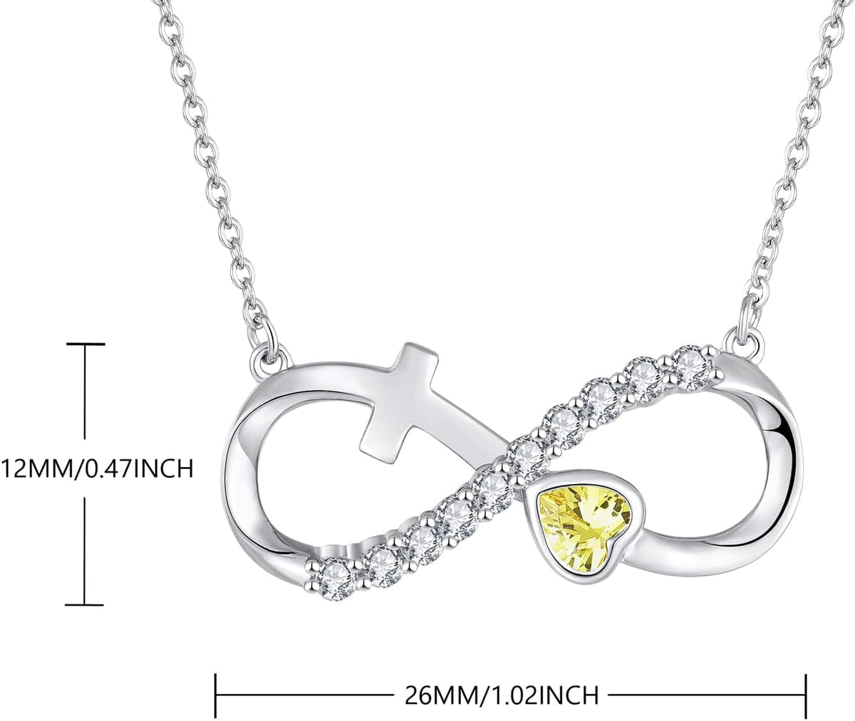Infinity Necklace for Women 925 Sterling Silver Heart Crucifix Pendant Birthstones Jewelry