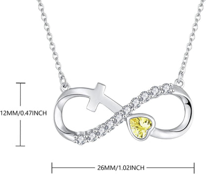 Infinity Necklace for Women 925 Sterling Silver Heart Crucifix Pendant Birthstones Jewelry