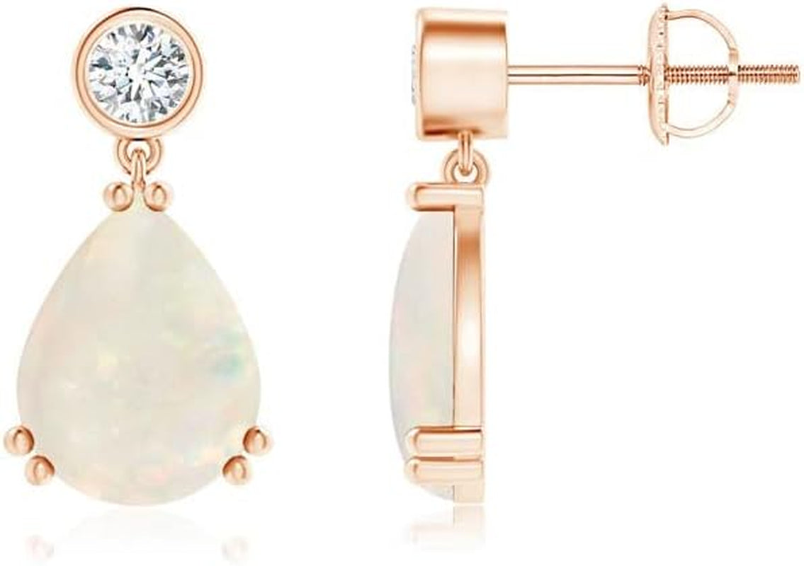Natural Opal Drop Earrings for Women Girls in Sterling Silver/14K Solid Gold/Platinum | October Birthstone Jewelry Gift for Her | Birthday | Wedding | Anniversary