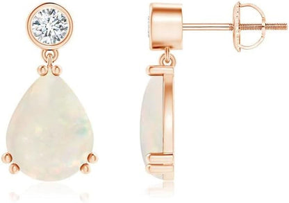 Natural Opal Drop Earrings for Women Girls in Sterling Silver/14K Solid Gold/Platinum | October Birthstone Jewelry Gift for Her | Birthday | Wedding | Anniversary