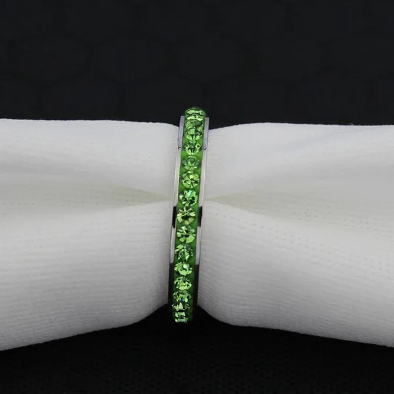 4MM Stackable Stainless Steel Eternity Plain Band Ring Men Women Drop Oil Green CZ Inlay Cubic Zircon Filled Crystals Birthstones Wedding Engagement Anniversary Valentine Cocktail Birthday Gift  Size 6, 7,8,9,10,11,12