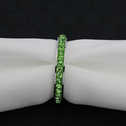 4MM Stackable Stainless Steel Eternity Plain Band Ring Men Women Drop Oil Green CZ Inlay Cubic Zircon Filled Crystals Birthstones Wedding Engagement Anniversary Valentine Cocktail Birthday Gift  Size 6, 7,8,9,10,11,12