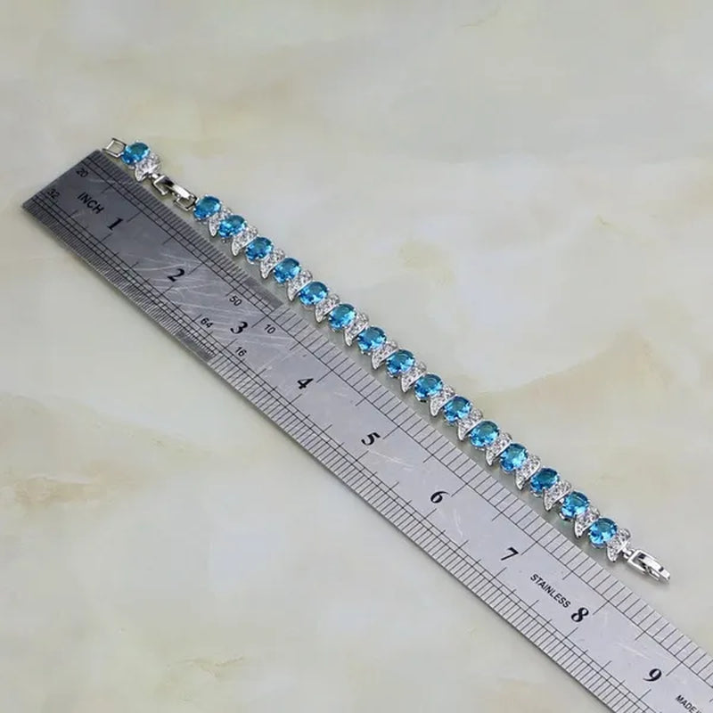 Casual 925 Sterling Silver Jewelry Mystic Sky Blue Cubic Zirconia White Topaz Charm Bracelets For Women