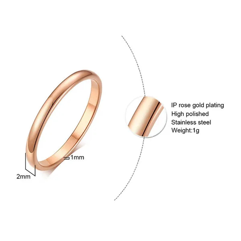 2mm Stainless Steel Thin Ring Rose Gold Black For Women Men Minimalist Ring Jewelry Party Simple Fashion Gift Size 3 To 12