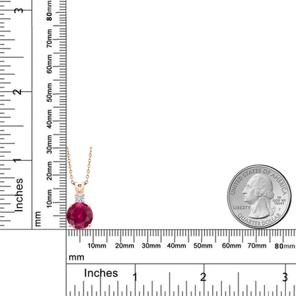18K Rose Gold Plated Silver Red Created Ruby and White Moissanite Pendant Necklace for Women (4.16 Cttw, round 10MM, with 18 Inch Chain)