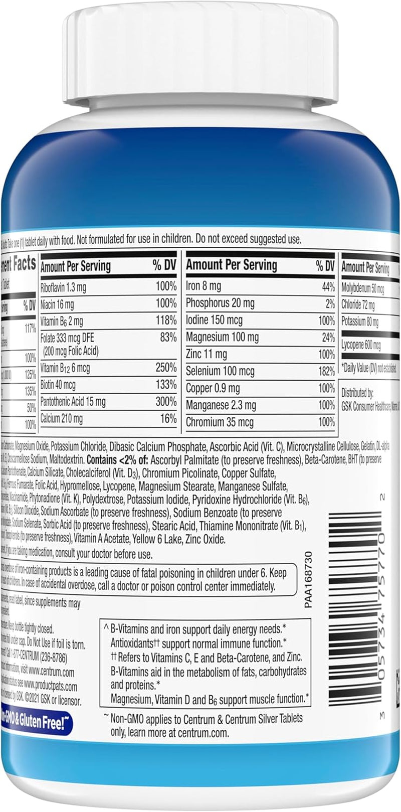Multivitamin for Men, Multivitamin/Multimineral Supplement with Vitamin D3, B Vitamins and Antioxidants, Gluten Free, Non-Gmo Ingredients - 200 Count