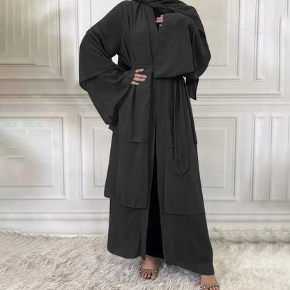 Abayas for Women Muslim Dubai Dress Solid Loose Fit Long Cardigan Islamic Kaftan Robe Open Front Maxi Length