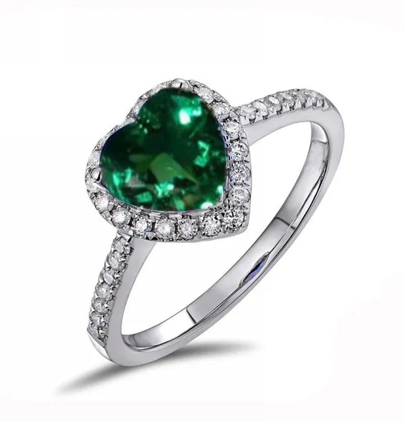 NEW 925 Sterling Silver Green Heart AAA CZ Czircon Lady Wedding Ring